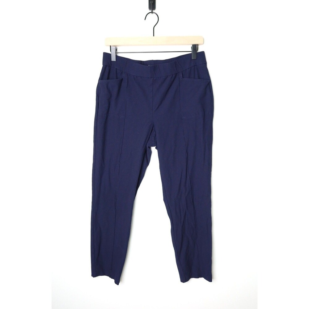 Eileen Fisher Washable Stretch Pull On Crepe Crop Pant Navy Blue Women M Pockets